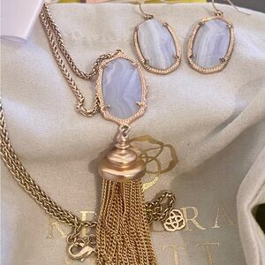 Custom Kendra Scott Rose Gold and Blue Lace Agate Necklace and Earrings set.
